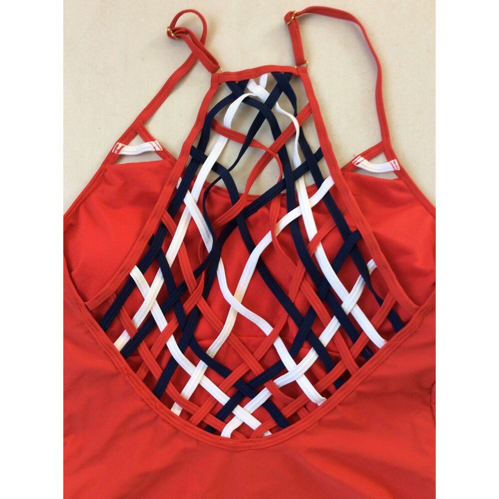 YMI Swim One Piece Swimsuit Lace Up Back Patriotic Swimwear - Picture 5 of 7